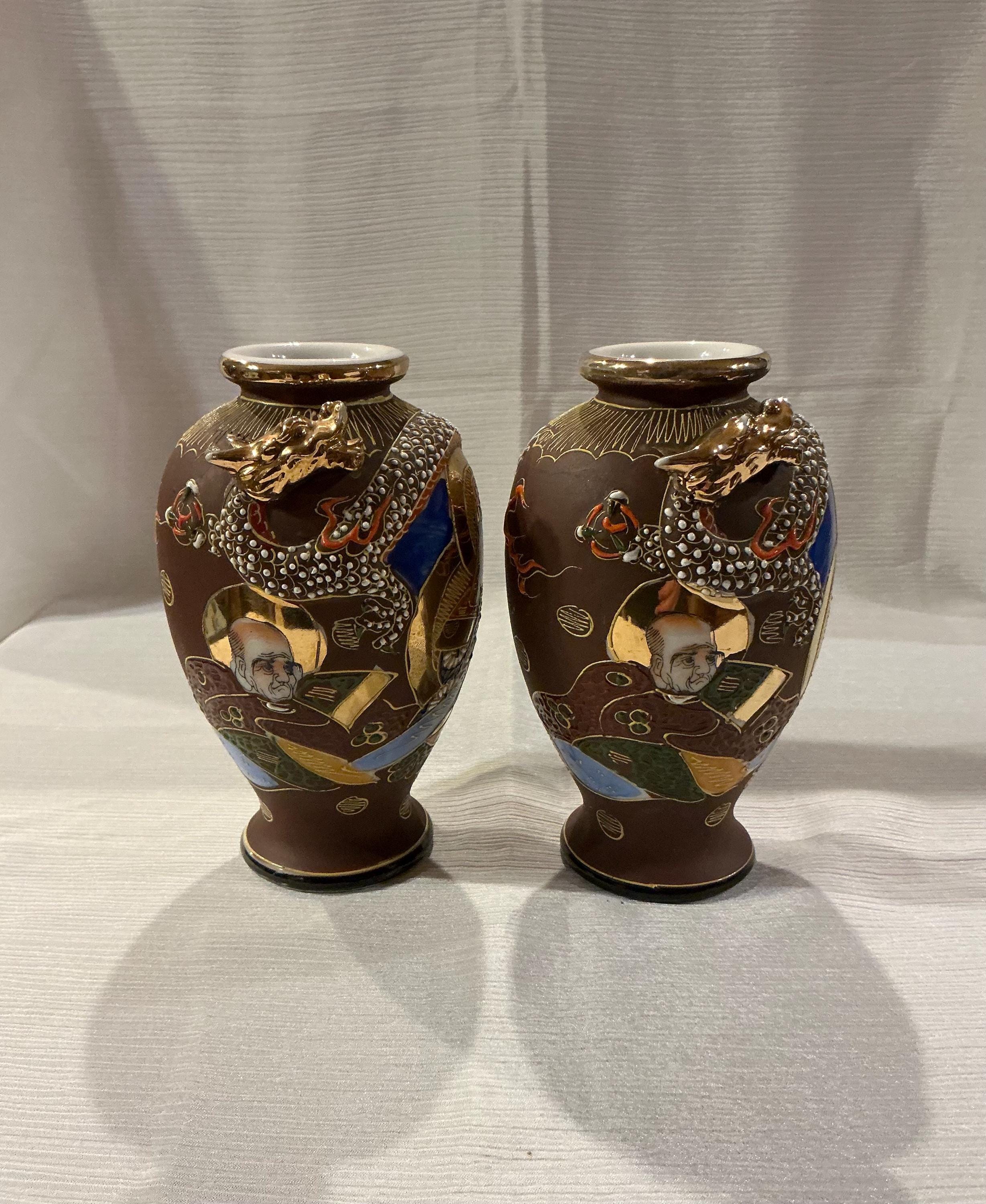 濃紺陶器　龍　花瓶　花器　時代物　昭和レトロ　Dragon vase 濃紺陶器 龍 花瓶 花器 時代物 昭和レトロ Dragon vase 濃紺陶器 龍