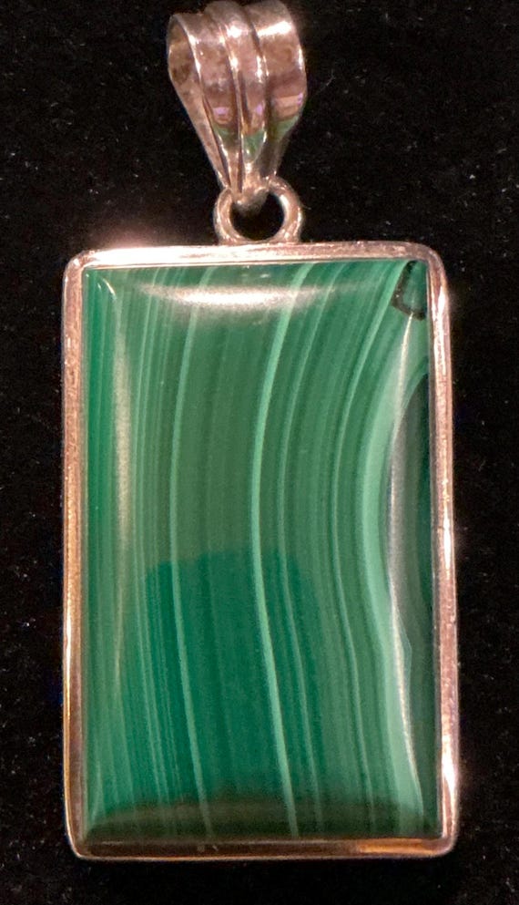 Vintage Sterling Silver 925 Rectangular Malachite… - image 2