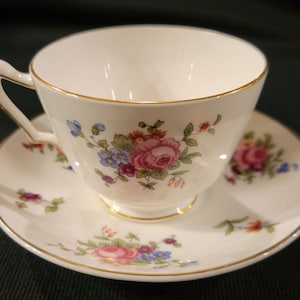 Vintage Crown Staffordshire England Fine Bone China Rose Spray Tea Cup and Saucer