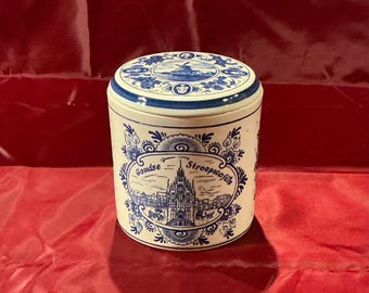 Vintage Delft Blue Dutch Design Ceramic Storage Jar or Canister Netherlands