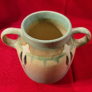 Rare Vintage 1930's Roseville Pottery Blue Monticello / Montacello Handled Vase 560-6 immagine 2