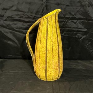 Vintage 1950s Mid Century Modern Italian Terracotta Pottery Yellow and Gold Pitcher Possibly Fratelli Fanciullacci