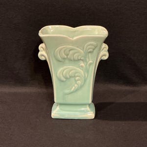 Vintage 1940’s Art Deco Style American Pottery Aqua Vase Marked USA