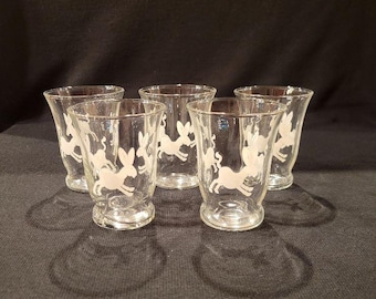 Vintage Orange Juice Glasses, Set of Four, Green Crater, Breakfast