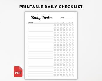 Printable Daily Checklist | Daily Task Checklist Template | Weekly To Do List | Habit Tracker | Daily Routine Planner PDF Instant Download
