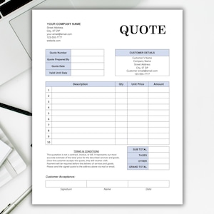 Editable Quote Template. Quote Form. Job Proposal. Job Quote for Small Business. Printable Price Estimate.   Contractor Quote Form. MS WORD