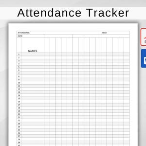 Aanwezigheidstracker afdrukbaar. Aanwezigheidsformuliersjabloon. Aanwezigheidsregistratiekaart voor leerkrachten. Word en pdf. Direct downloaden