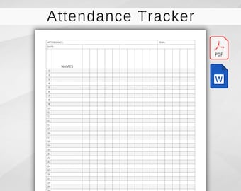 Aanwezigheidstracker afdrukbaar. Aanwezigheidsformuliersjabloon. Aanwezigheidsregistratiekaart voor leerkrachten. Word en pdf. Direct downloaden