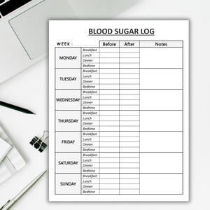 Registro de glucosa en sangre imprimible Registro diario de diabetes Rastreador de lectura de glucosa en sangre Rastreador de glucosa en sangre Registro de diabetes PDF A4 y carta Descarga instantánea