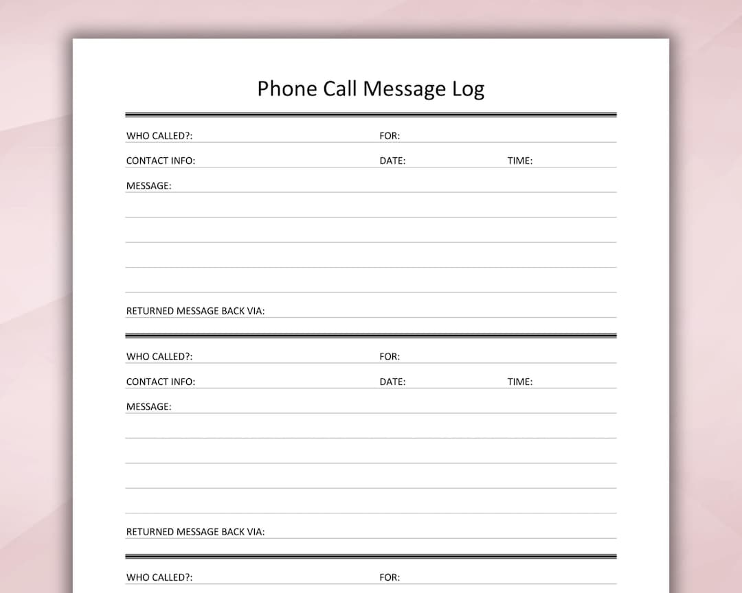 Editable Phone Call Message Log Printable Message Log Communication Editable Phone Call Message Log Printable Message Log Communication