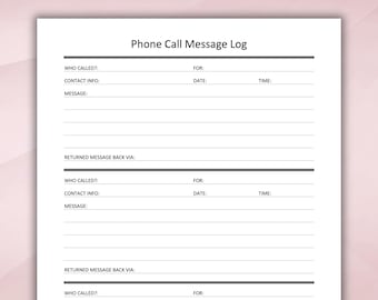 Bewerkbaar logboek met telefoongesprekken. Afdrukbaar berichtenlogboek. Communicatielogboek. Telefoonberichten. Voicemailtracker. WOORD, pdf. Direct downloaden