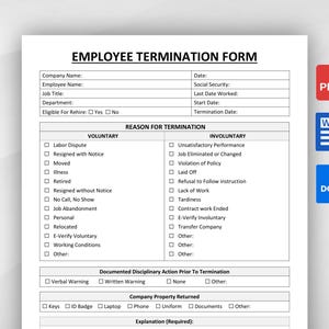 Termination of Employment Form | Employee Separation Checklist Word Google Docs PDF