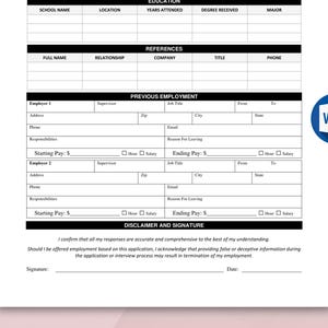 Job Application Template. Printable Employee Application. Application ...