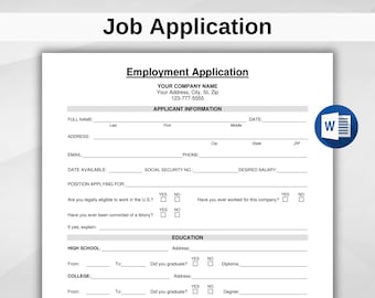 Printable Employee Application. Job Application Template. Application for Employment. HR Template. Editable New Employee Application Form