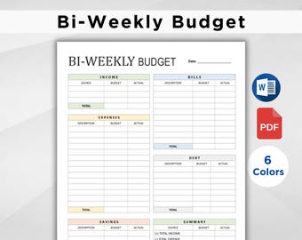 Biweekly Budget Planner. Printable Paycheck Budget Tracker. Finance Planner. Budget by Bi-Weekly. Personal Budget. WORD & PDF Templates