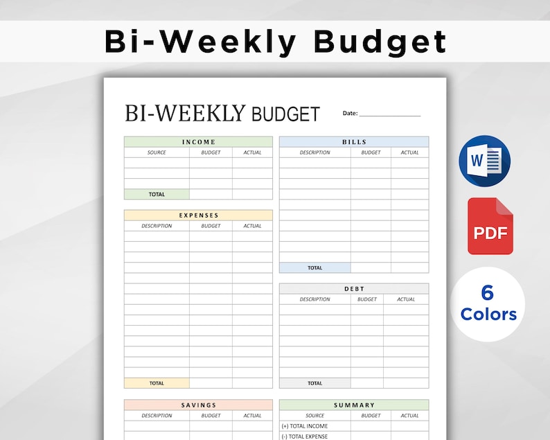 Biweekly Budget Planner. Printable Paycheck Budget Tracker. Finance ...