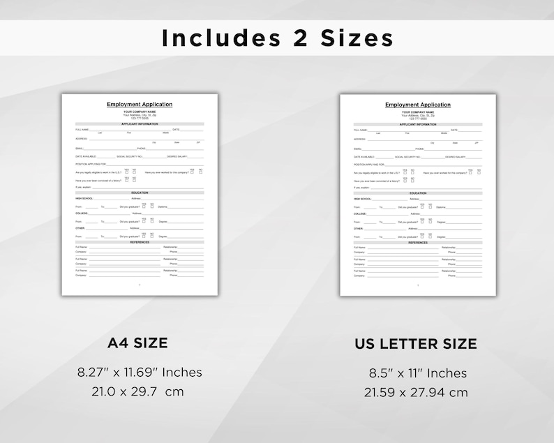 Printable Employee Application. Job Application Template. Application