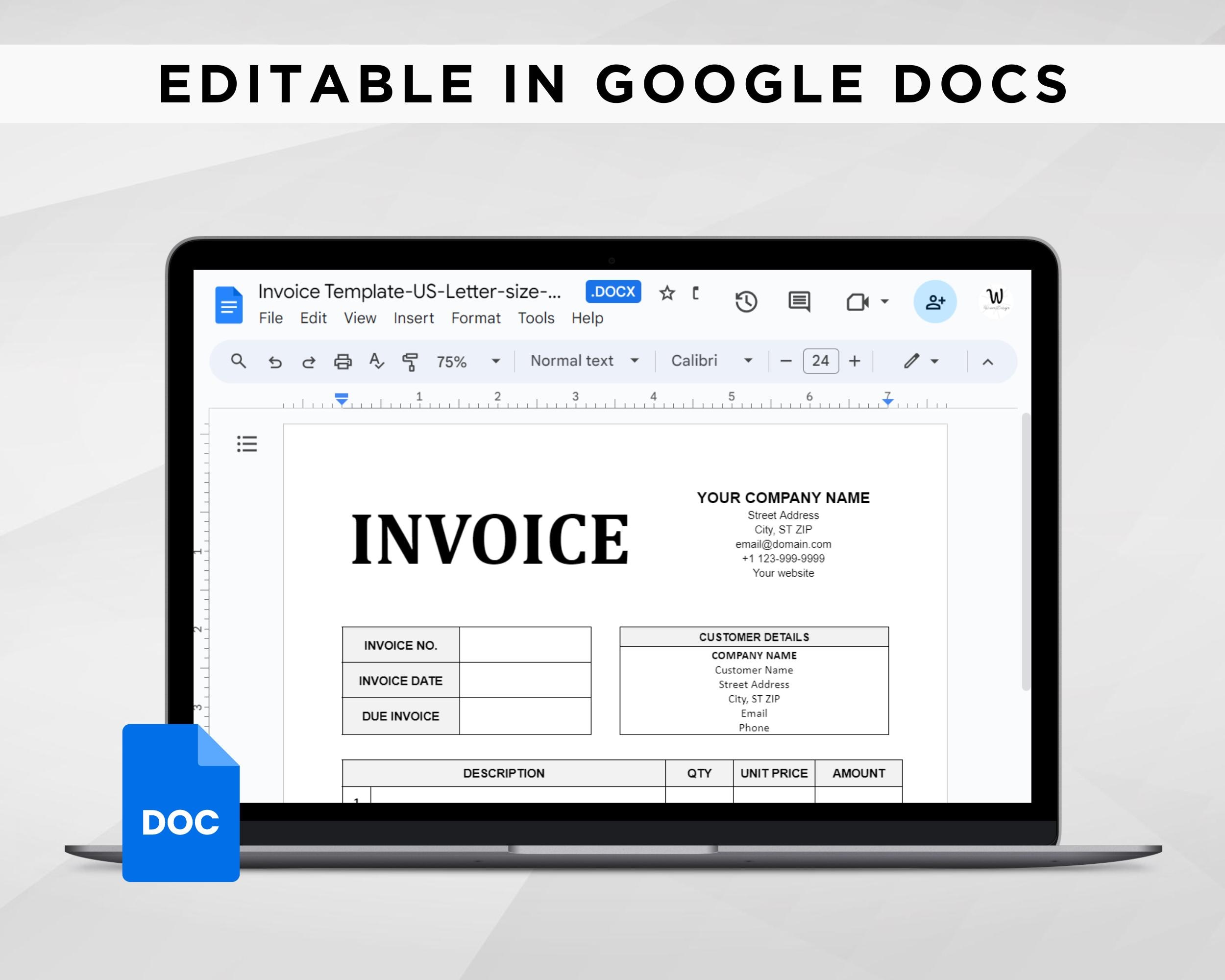 Editable Invoice Template | Small Business Billing Form | Custom ...