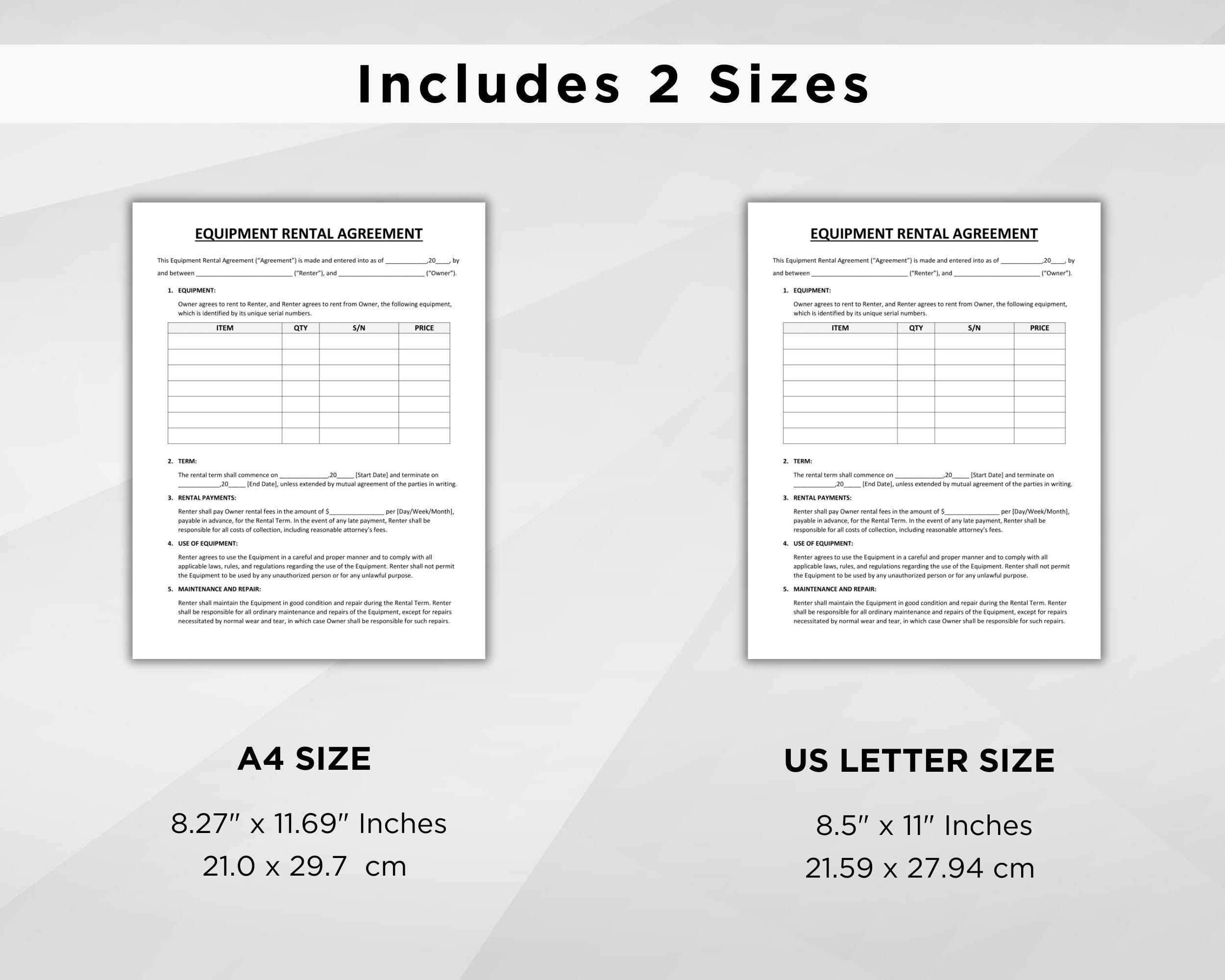 Equipment Rental Agreement Templates. Equipment Rental Contract Form ...