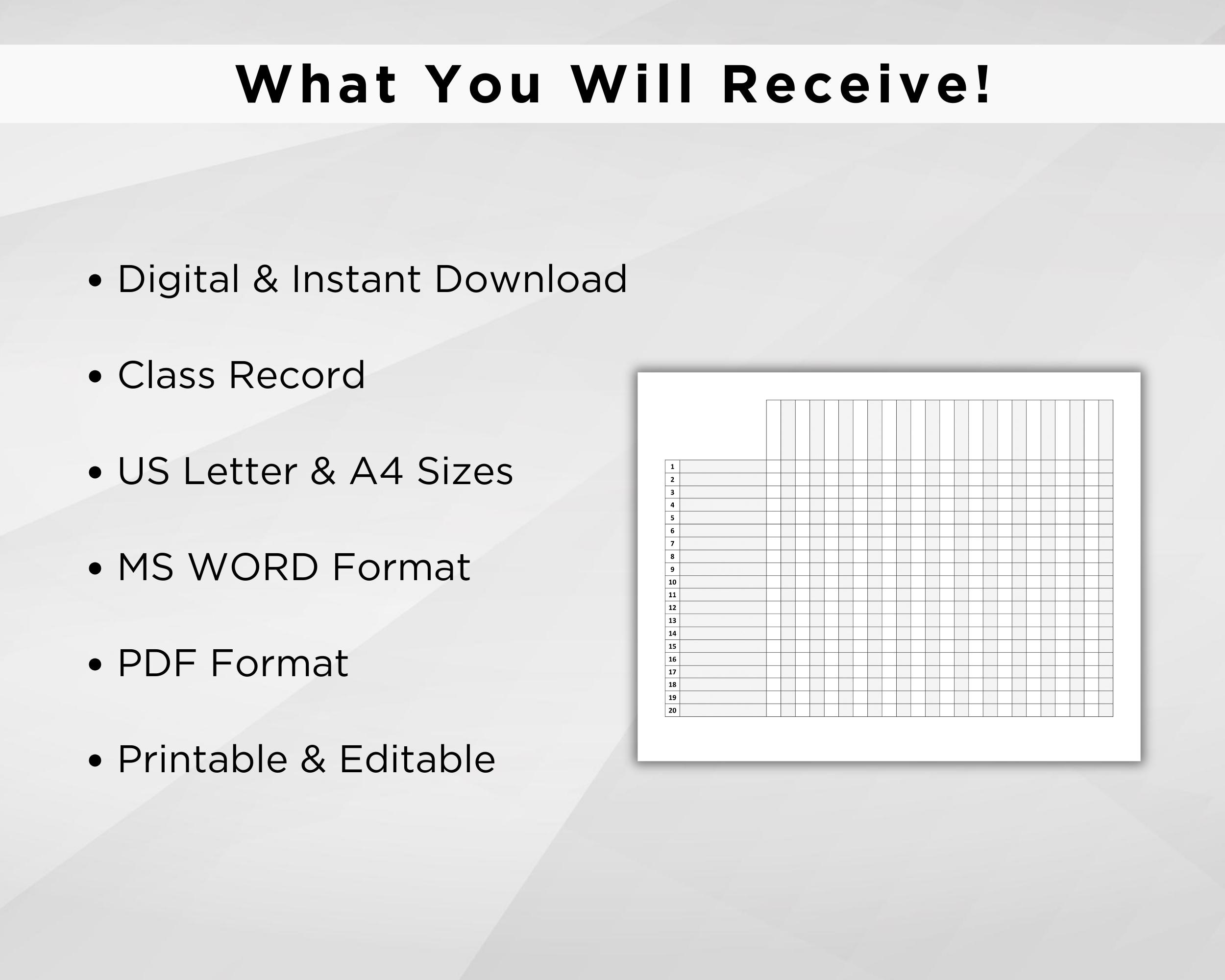 Printable Class Record Templates | Editable Student Grade Tracker ...
