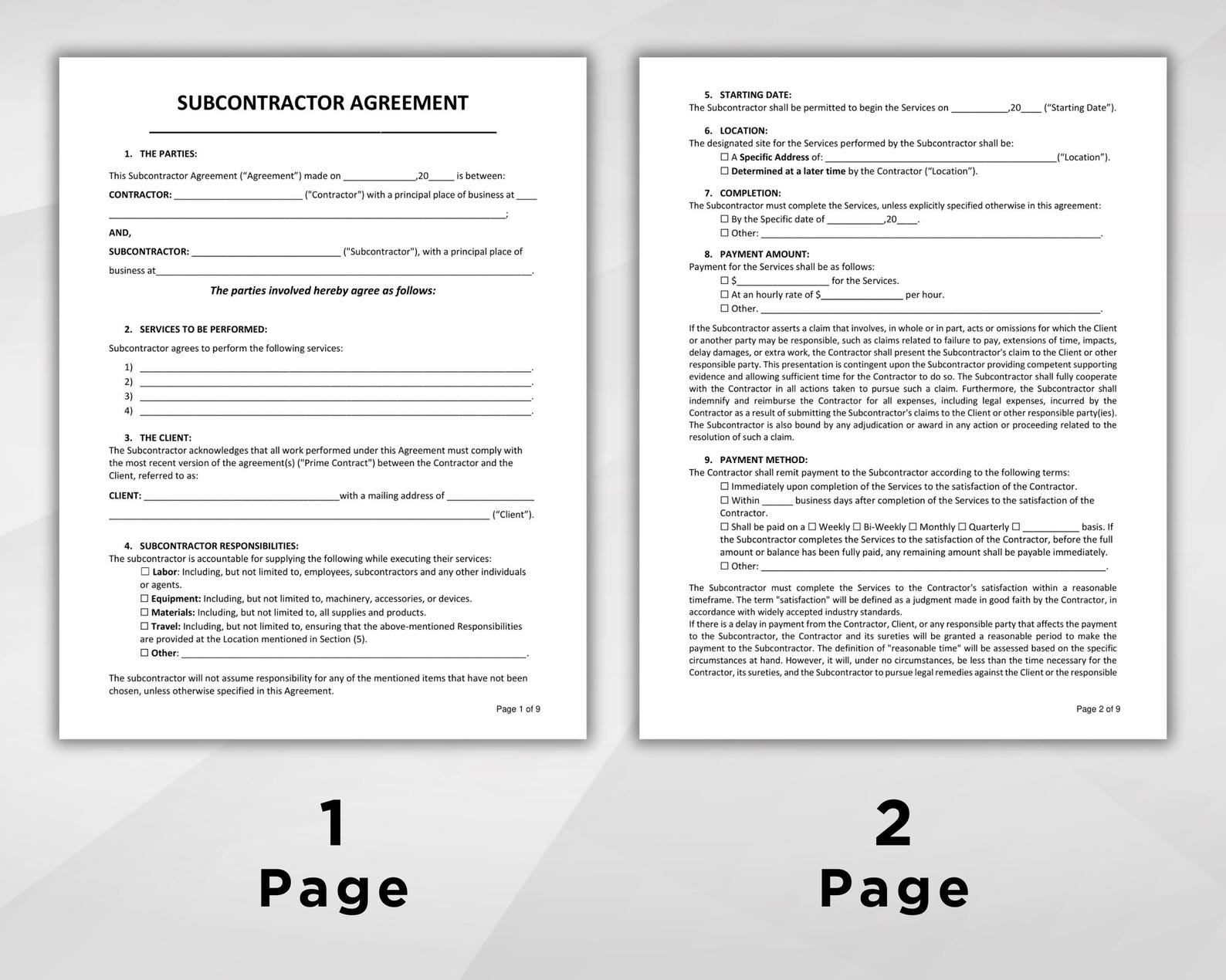 Subcontractor Agreement Template. Editable Subcontractor Contract Form