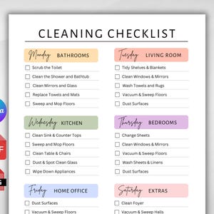 EDITABLE Cleaning Checklist. Weekly Cleaning Schedule. ADHD Cleaning Planner. House Chore List. Printable Cleaning Checklist. Canva & PDF