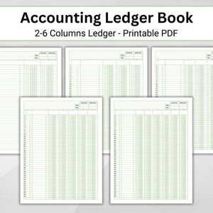 Buchhaltung Ledger. 2-6 Spalten Ledger. Säulenpapier. Digitales Ledger Papier. Druckbare PDF Ledger Sheets. Kleines Geschäftsbuch
