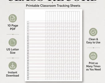 Classroom Student List Printable, Class Record Sheet, Attendance and Grade Tracker, Teacher Organizer, Printable PDF