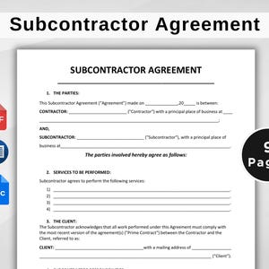 Subcontractor Agreement Template. Editable Subcontractor Contract Form. Job Subcontractor Agreement forms. Printable Google Docs, WORD, PDF.