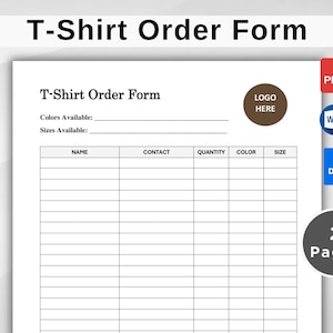 T-Shirt Order Template. T-Shirt Order Form. Printable Craft Order Form. Purchase Order Form. Editable Google Docs, Word PDF Instant Download