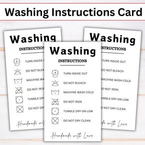 Clothing Washing Instructions Printable, Washing Instruction Card, Shirt Care Card, Apparel Care Instructions Printable PDF Instant Download