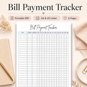 Monthly Bill Pay Organizer Printable PDF, Bill Payment Tracker, Monthly Bills Log