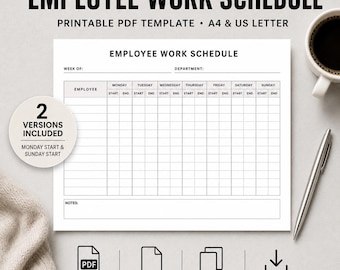 Employee Timesheet Printable PDF, Weekly Time Sheet, Employee Hours Tracker & Work Schedule