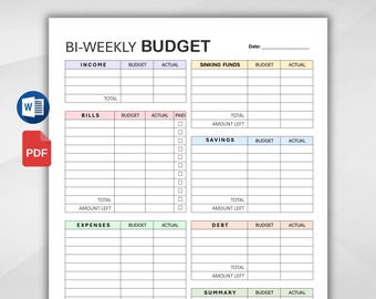 Biweekly Budget Planner EDITABLE | Paycheck Budget Tracker | Finance Planner | Budget by Bi-Weekly | Personal Budget | Printable WORD & PDF