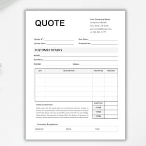 Printable Quote Template. Quote Form. Job Proposal. Price Estimate for Small Business. Contractor Quote Form. Business Price Quotation Form.