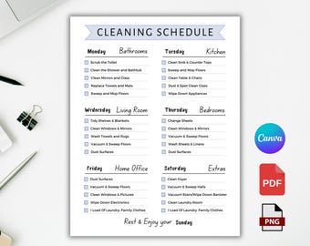Editable Cleaning Planner, Cleaning Checklist, Weekly House Chores, Monthly Cleaning Schedule, ADHD Home Planner, PDF