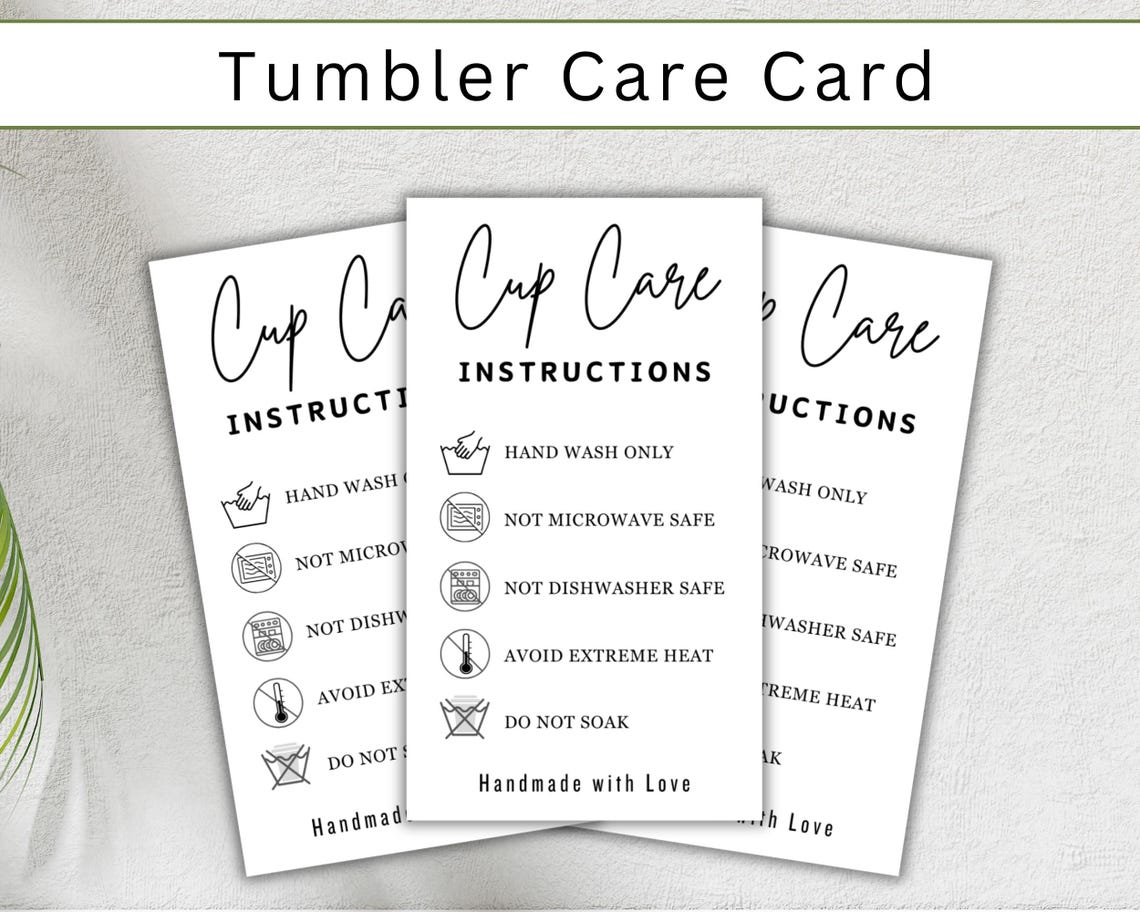 Printable Tumbler Cup Care Instructions Card. Tumbler Care Card ...