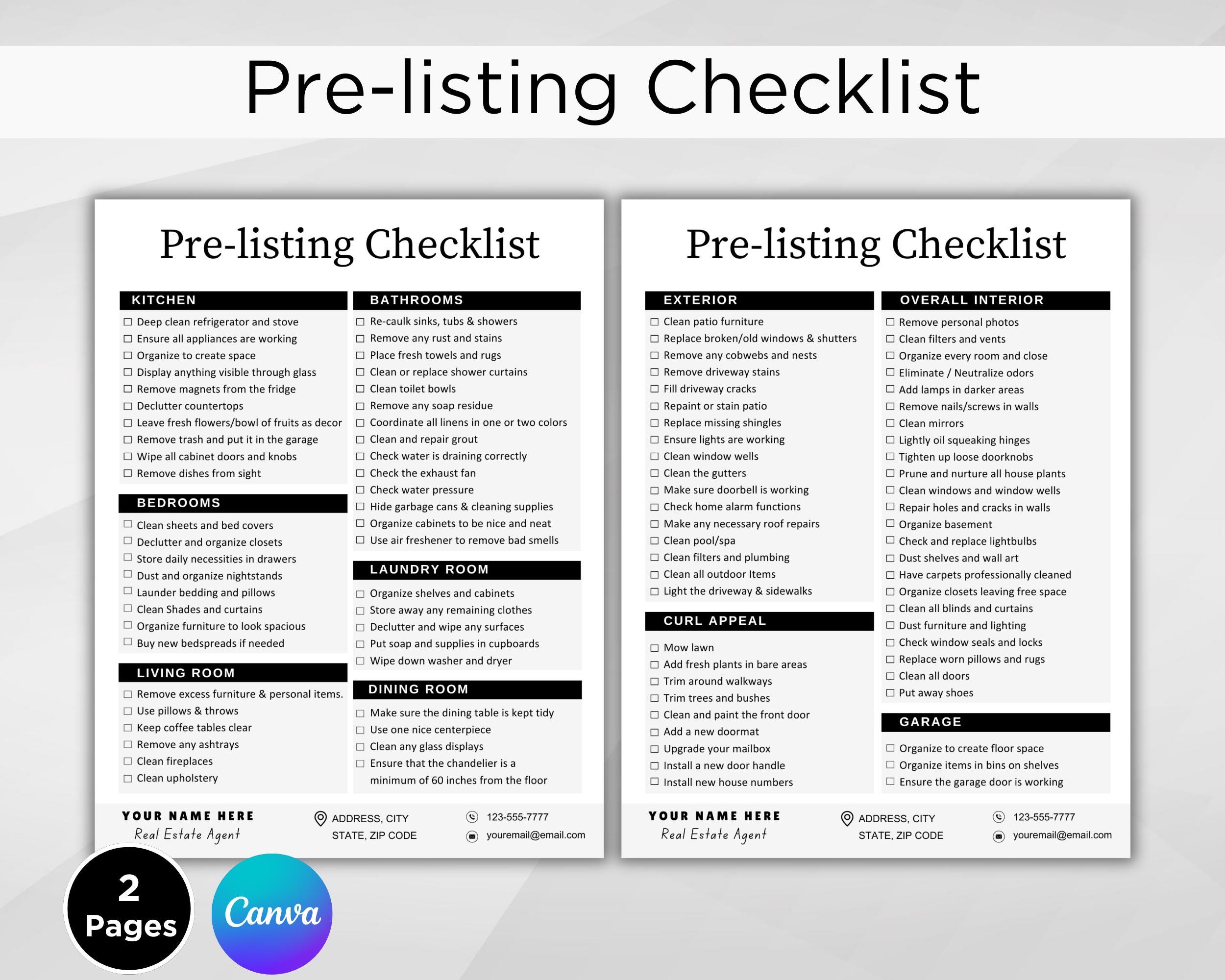 Editable Pre-listing Checklist. Realtor Template. Home Seller Checklist. Real Estate Prelisting Template. Sellers Agent Real Estate Template