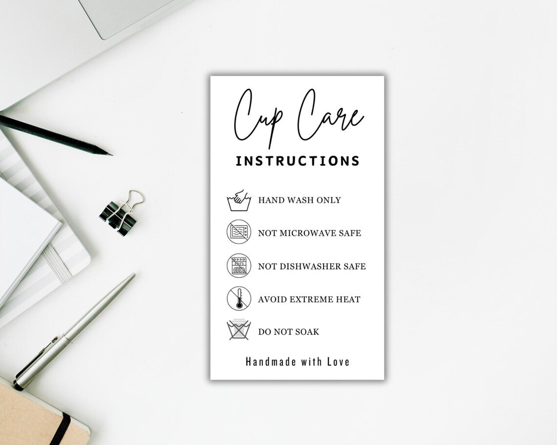 Printable Tumbler Cup Care Instructions Card. Tumbler Care Card ...