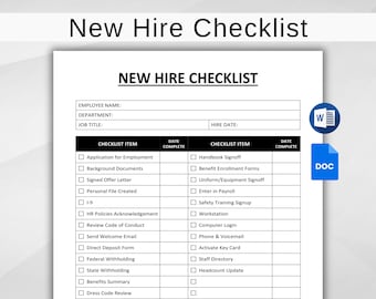 Bearbeitbare Checklist-Vorlage für Neueinstellungen. Neue Mitarbeiter Checkliste Small Business. Einstellung neuer Einstellungslisten. HR Neuer Mitarbeiter Form WORD/google Docs