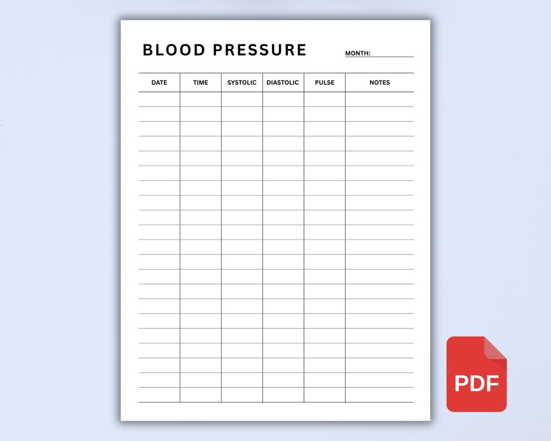 Blood Pressure Log Printable | BP Tracking Sheet | Heart Rate ...