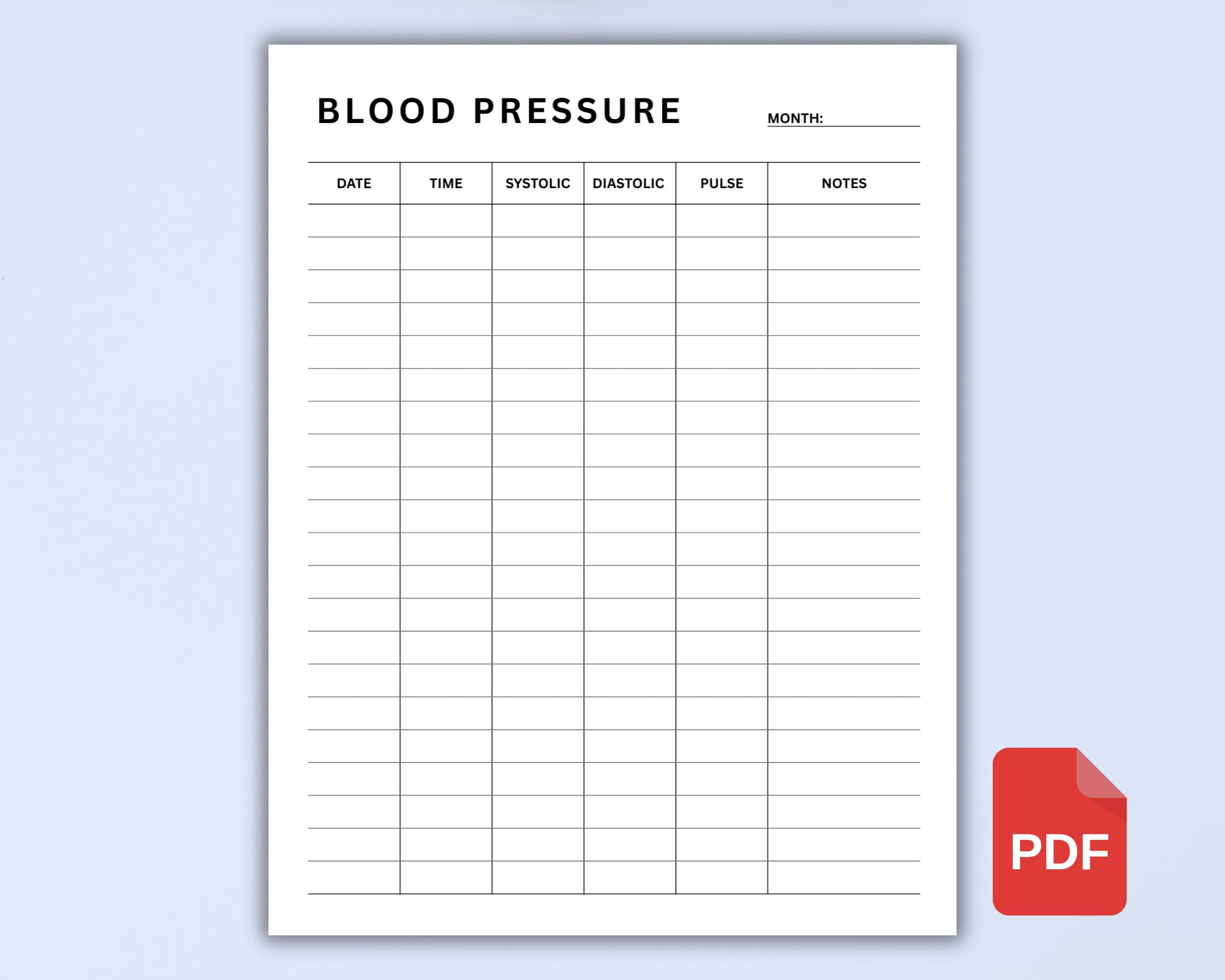 Blood Pressure Log Printable | BP Tracking Sheet | Heart Rate ...