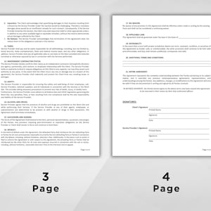 May include: A legal document titled "Service Provider Agreement" divided into two columns. The left column includes the text "Independent Contractor Status" and the right column includes the text "Entire Agreement".