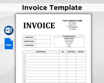 Bearbeitbare Rechnungsvorlage | Rechnungsstellung für kleine Unternehmen | Benutzerdefinierte Dienstleistungen Printable | Word & Google Docs | Freischaffende Quittung