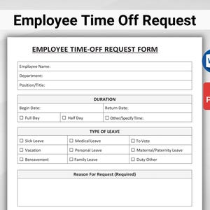 Employee Time-off Request Template Printable Vacation Request Form PTO Request Template Days Off Employee Absence Leave of Absence