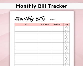 Monthly Bill Log Printable, Bill Payment Checklist Tracker, Bill Pay Organizer, Bills Checklist PDF Download