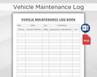 Afdrukbaar onderhoudslogboek voertuig. Checklist voor autoreparaties en -service. Voertuigreparatielogboek. Voertuigservicetracker. Onderhoudslogboek auto.