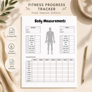 Body Measurements Tracker Printable PDF, Body Measurement Chart, Fitness Progress Sheet