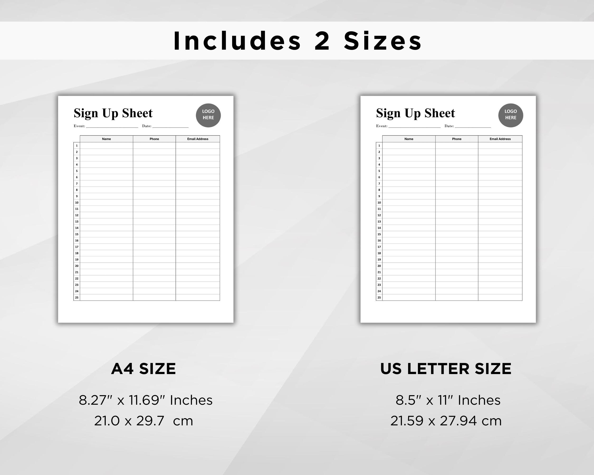 Sign up Sheet Template. Printable Sign up Templates. Event Sign up