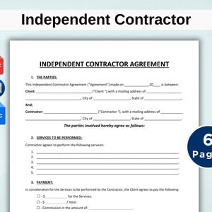 Independent Contractor Agreement Template. Editable Business Contract. Independent Contractor Contract. Contract form. Printable PDF, WORD.